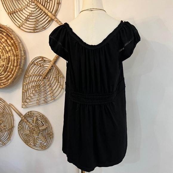 Vintage Y2K Black Babydoll Empire Waist Pleated Sheer Sleeve Top Balletcore M - Picture 5 of 8